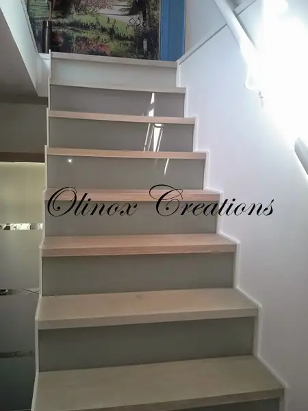 Escalier d'int&eacute;rieur bois et contre marches en verre