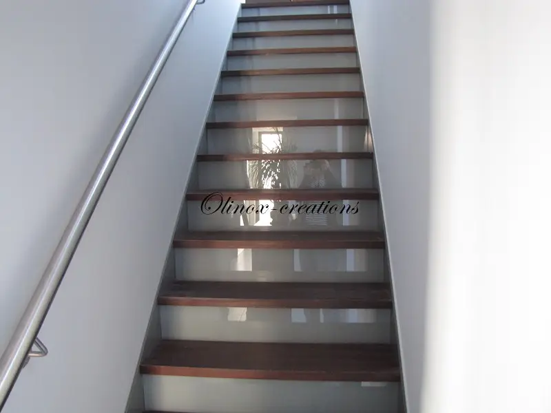 Olinox Creations escalier droit contre marche opalin et marches weng&eacute;