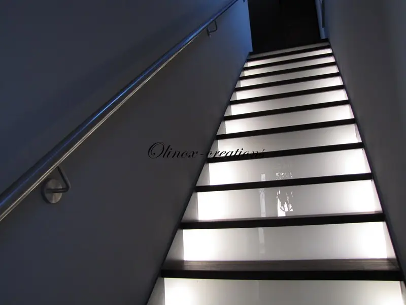 Escalier droit contre marche opalin et marches weng&eacute;