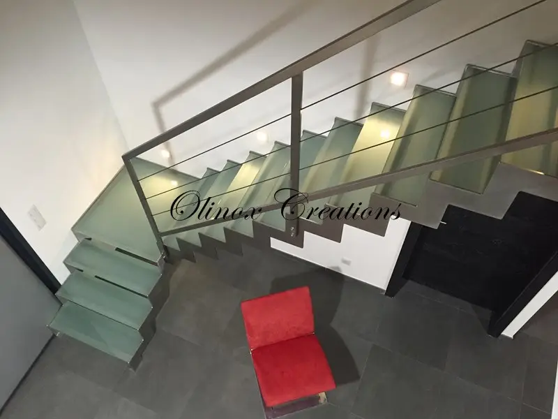Escalier quart tournant inox bross&eacute;