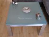 Table structure inox et verre opalin